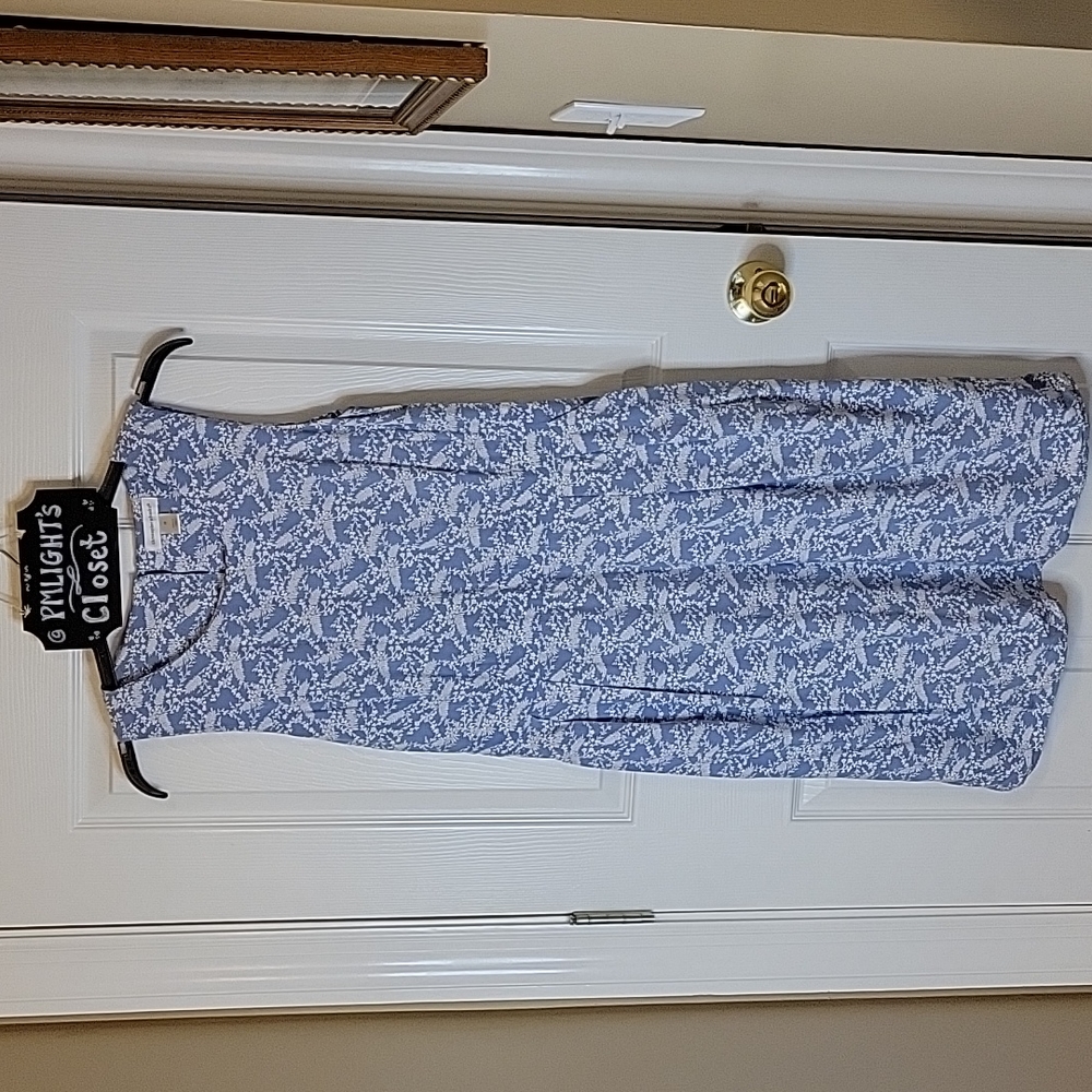 Christopher & Banks Medium Dress Sleeveless Blue White Floral Pockets